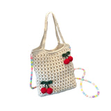 Zoomella Floral Crocheted Crossbody Bag Travel Working Ladies Gift Handwoven Tote Bag Cherry