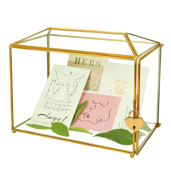 Wedding Gold Glass Card Box With Lock And Slot - Wedding Envelope Card ...