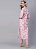 Anni Designer Women'S Cotton Blend Printed Straight Kurta With Pant (Pustak Peach_L_Peach_Large),Peach,L,Cotton Blend,Regular,kurta