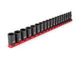 TEKTON 3/8 Inch Drive Semi-Deep 6-Point Impact Socket Set with Rail, 19-Piece (6-24 mm) | SID91117