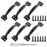 Kyuionty 6 Pcs 4 Metal Gate Pull Handles, Bow Gate Handle Screen Door Pull, Vintage Barn Door Handles (Black)