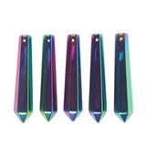 50mm Metallic Rainbow Coated Hematite Hexagonal Wand Jewelry Making Crystal Pointed Chakra Reiki Healing Beads 2mm Hole Drilled(