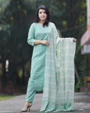 Gosriki Women'S Cotton Blend Embroidered Straight Kurta With Pant & Dupatta (Pragya See Green-Gs_L_See Green_Large),See Green,,B0D2Y897QT