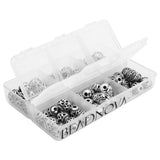 BEADNOVA 60pcs 8mm Tibetan Silver Round Hollow Spacer Charm Beads for Jewelry Findings Making with Free Plastic Container Mix Lo