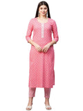 Gosriki Women'S Cotton Blend Printed Straight Kurta With Pant (Tai Pink-Gs_3Xl_Pink_Xxx-Large),Pink,3,B0BV75G1NZ