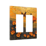 Xuejiaku Outlet Covers Oil Painting Abstract Orange Butterfly Flower 2 Gang Light Switch Cover Double Rocker Wallplates Decorati