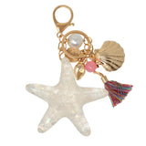 Honbay 1PCS Starfish Keychain Shell Conch Charm Pendant Keyring Fishion Tassel Key Fob Acrylic Alloy Key Chain Car Key Holder Ke