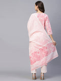 Anni Designer Women'S Cotton Blend Straight Printed Kurta With Pant & Dupatta (Prem Pink_M_Pink_Medium),Pink,M,Cotton Blend,Regular,Kurta, Pant & Dupatta