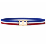 Syga Stretchable Stylish Elastic Waist Belts With DoubleSquare Buckle(Red&White&Blue)