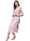 Anni Designer Women'S Cotton Blend Printed Straight Kurta With Pant (Pustak Peach_L_Peach_Large),Peach,L