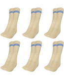 Mukhaksh (Pack Of 6 Pairs Boys Kids Beige Socks With Blue Stripes Border Lines, Podar International School Socks, 910 Years