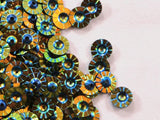 The Design Cart Green Golden Dual Colour 3D Circular Plastic Sequins, 250 Grams, 8 mm Sequins for Embroidery Work, Jewellery Mak