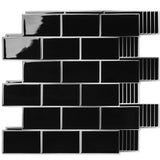 Art3d Peel and Stick Black with Silver Grout Wall Tiles - 10-Pack of 12 x12 Thickened Design Backsplash, Self-Adhesive Tile for