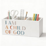Hedfnciof Boho Christian Pen Holder Organizer Desk Decor, Christian Nursery Decor, Positive Bible Verse Wooden Pen Pencil Holder