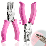 Boszoiu 2 Pcs Single Hole Punch, 1/4 and 1/8 Hole Puncher Single with Soft Pink Grip for Home, Office, Classroom, Handheld Small