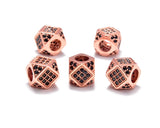 Zircon Pave Rhinestones Big hole (5 Pcs Black on Rose Gold Diamond Cut Cube Beads (7x7mm)