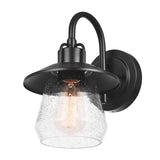 GLOBE Electric 60000012 1-Light Outdoor Wall Sconce, Matte Black, 7 Seeded Glass Shade, Curved Stem, Porch Light, Wall Lights fo