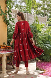 Anni Designer Women'S Rayon Viscose Anarkali Printed Kurta With Pant (Anveshi Maroon-Vks05_L_Maroon_Large),Maroon,L,Rayon,Anarkali,
