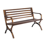 VEVOR Outdoor Bench, 50 inch, Carbon Steel Metal Frame with Slatted Pattern Backrest and Round Edge Armrests, Weatherproof Outsi