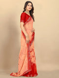Rangita Women Peach Abstract Printed Georgette Saree With Blouse Piece