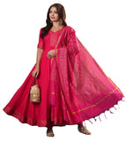 Anni Designer Women'S Rayon Blend Anarkali Solid Kurta With Pant & Dupatta (Ganpati-Rani-Vks07_S_Pink_Small),Pink,S,,,