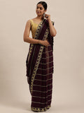 Shasmi Womens Designer Black Georgette Embroidered Fashion Designing Saree For Women (Kk) (Coffee)