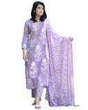 Anni Designer Women'S Cotton Blend Printed Straight Kurta With Pant & Dupatta (Zuri Purple-Vks01_M_Purple_Medium),Purple,M,,,