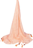 Iba & Isba WomenS Cotton With Fringes And Wooden Beads Self Design Scarves Stoles And Hijab (Large) (Light Peach)