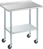 Stainless Steel Table for Prep & Work with Caster & Backsplash 24x36 Inches, NSF Metal Commercial Kitchen Heavy Duty Table with
