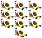 Mytee Products 10 Pack 2 x30' Self-Tensioning Ratchet Tie Down Straps with Flat Hooks - 3,333 Lbs WLL - Heavy Duty Tie Down Ratc