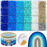 Primini Blue Clay Bracelet Making Kit, Flat Round Polymer Clay Beads Friendship With Gold Silver Spacer Beads 6Mm Heishi Jewelry