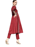 Ziyaa Women'S Maroon Chinon Flared Kurta And Pant Set(Zikuch3664Andpa-Xxl)