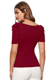 Wedani Women'S Casual Puff Sleeves Solid Top (Large Maroon),Maroon,L,Polyester,Regular,