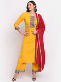 Anni Designer Women'S Cotton Straight Kurta With Palazzo & Dupatta (Kpzd-Cot-10038-Yellow_L_Yellow_Large),Yellow,L,Cotton Blend,Straight,