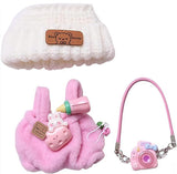 Designer Clothes for 15cm/17cm Dolls, Dolls Knit Outfit Accessories with Pink Sweater Overall, Pink Camera and Beanie, DDK-Pink