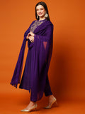 Anni Designer Women'S Cotton Blend Straight Printed Kurta With Pant & Dupatta (Raji-Begani-Nw_S_Violet_Small),Violet,S,Cotton Blend,Regular,