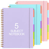 Resurhang 3 Pcs 5 Subject Spiral Notebooks College Ruled, 8.5inch x 11inch