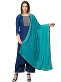 Anni Designer Women'S Cotton Blend Solid Straight Kurta With Palazzos & With Dupatta (Dakum Kerosin_Xxl_Dark Blue_Xx-Large),Dark Blue,2XL