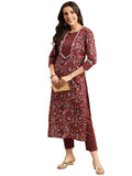 Anni Designer Women'S Cotton Blend Printed Straight Kurta With Pant (Win Red_S_Red_Small),Red,S