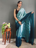 Satrani Women'S Chinon Chiffon Printed & Ready To Wear Saree With Unstitched Blouse Piece (3371S334Na_Light Blue3)