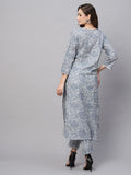 Gosriki Women'S Cotton Blend Straight Printed Kurta With Pant (Gulika Grey-Gs_L_Grey_Large),Grey,,B0C5JSYV1Z