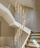 HAIXIANG 118 High Ceiling Chandelier Linear Crystal Pendants, Remote Dimmable, Compatible Sloped Ceilings, 12-Light Gold, 60 Wat