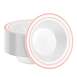 BestStar 50 Pack Disposable Soup Bowls with Rose Gold Rim, 12oz Premium Heavy Duty Plastic Dinner Bowls for Party, Wedding and H