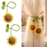 Earthbliss Handmade Crochet Sunflower Curtain Tiebacks (2 Pcs) Boho Flower Curtain Holdbacks, Decorative Window Drapery Tie Ba