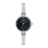 Timex Analog Watch For Women With Black Round Dial & Silver Brass Bracelet Band Water Resistant Women'S Wrist Watches - Twel200S