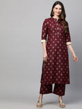 Anni Designer Women'S Cotton Straight Kurta With Palazzo Set (Parbeen Maroon_S_Maroon_Small),Maroon,S,Cotton,Straight,Palazzo