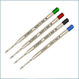 Pack of 4 Schmidt P900 M Parker Style Ballpoint Refill Green/Red/Black/Blue Medium Tip