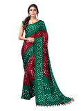 Satrani Womens Tassel & Bandhani Printed Silk Saree with Unstitched Blouse Piece(2362SR570_Bottle Green, Maroon)