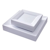 N9R 60 PCS White Plastic Plates Square, 30 Dinner & 30 Dessert Plates Heavy Duty, Fancy Disposable Plates for Party, Wedding and
