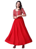 Wedani Georgette Embroidered Long Gown For Women,Red,2XL